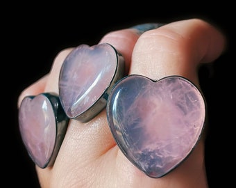 Rose quartz ring, heart ring, pink stone ring, statement ring