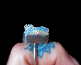 raw opal ring, rough opal ring, opal in silver