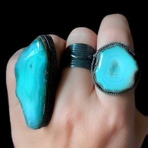 Druzy ring, statement ring, blue stone ring