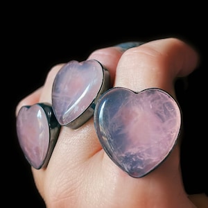Rose quartz ring, heart ring, pink stone ring, statement ring