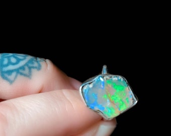 raw opal ring, rough opal ring, opal in silver