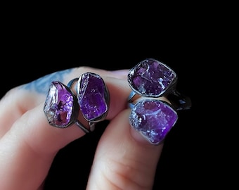 Amethyst ring, purple stone ring, raw crystal ring