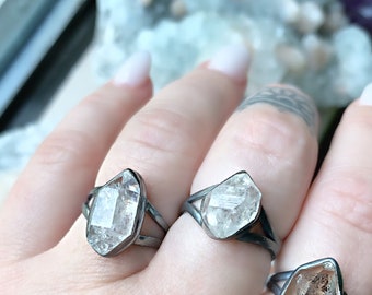 Herkimer Diamond ring, raw crystal ring, boho ring, April birthstone