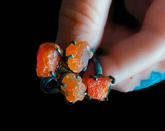 Fire opal ring, Mexican opal ring, raw orange opal ring