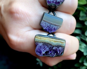 Raw amethyst ring, stalactite ring