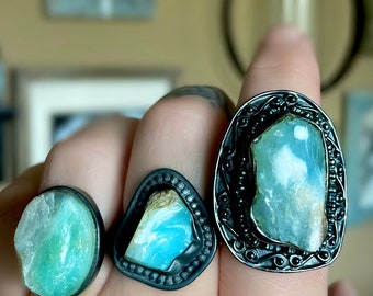 Peruvian blue opal ring, opal  ring