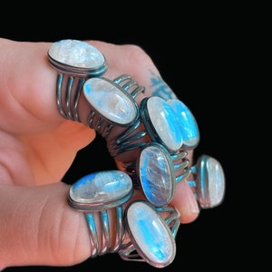 Rainbow moonstone ring, statement ring