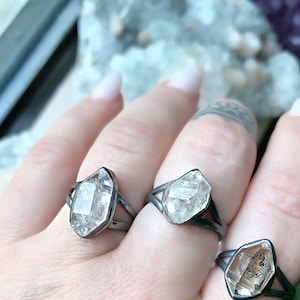 Herkimer Diamond ring, raw crystal ring, boho ring, April birthstone