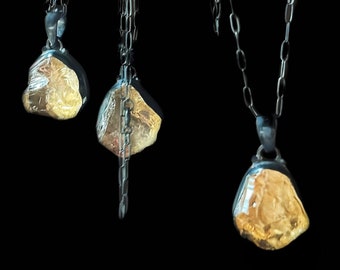 Raw citrine necklace, November birthstone, citrine in silver
