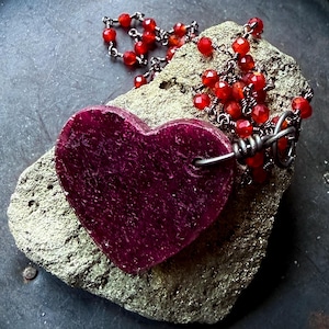 Ruby necklace, heart necklace,  carnelian necklace, big stone pendant, July birthstone necklace, gift for her