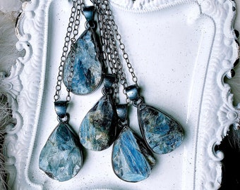 Kyanite necklace, raw stone necklace, blue kyanite pendant