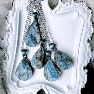 Raw blue kyanite necklace
