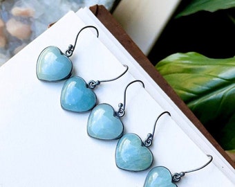 Aquamarine earrings, heart earrings