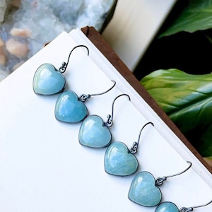 Aquamarine earrings, heart earrings