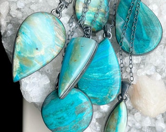 Peruvian opal necklace, blue opal necklace, boho necklace