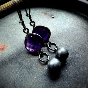 amethyst earrings, dangle earrings, purple stone earrings