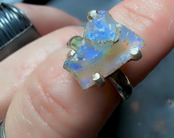 ruwe opaalring, ruwe opaalring, statementring, opaal in sterlingzilver cadeau voor haar