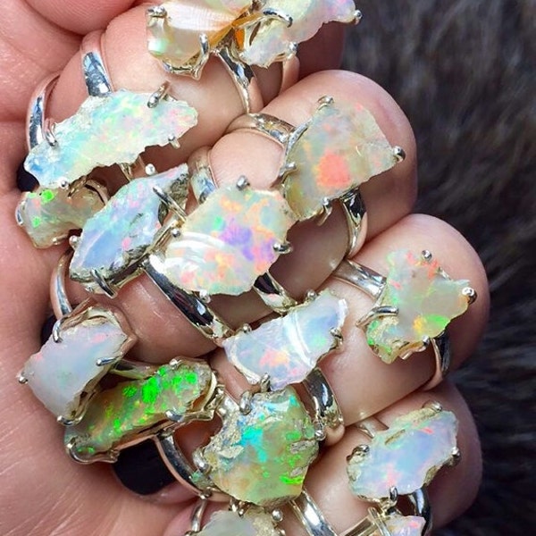 Raw opal ring | Rough opal ring | Opal birthstone ring | Rough opal jewelry | Opal in silver ring | Fire opal ring