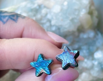 Labradorite earrings, star earrings, labradorite studs, celestial earrings, boho earrings