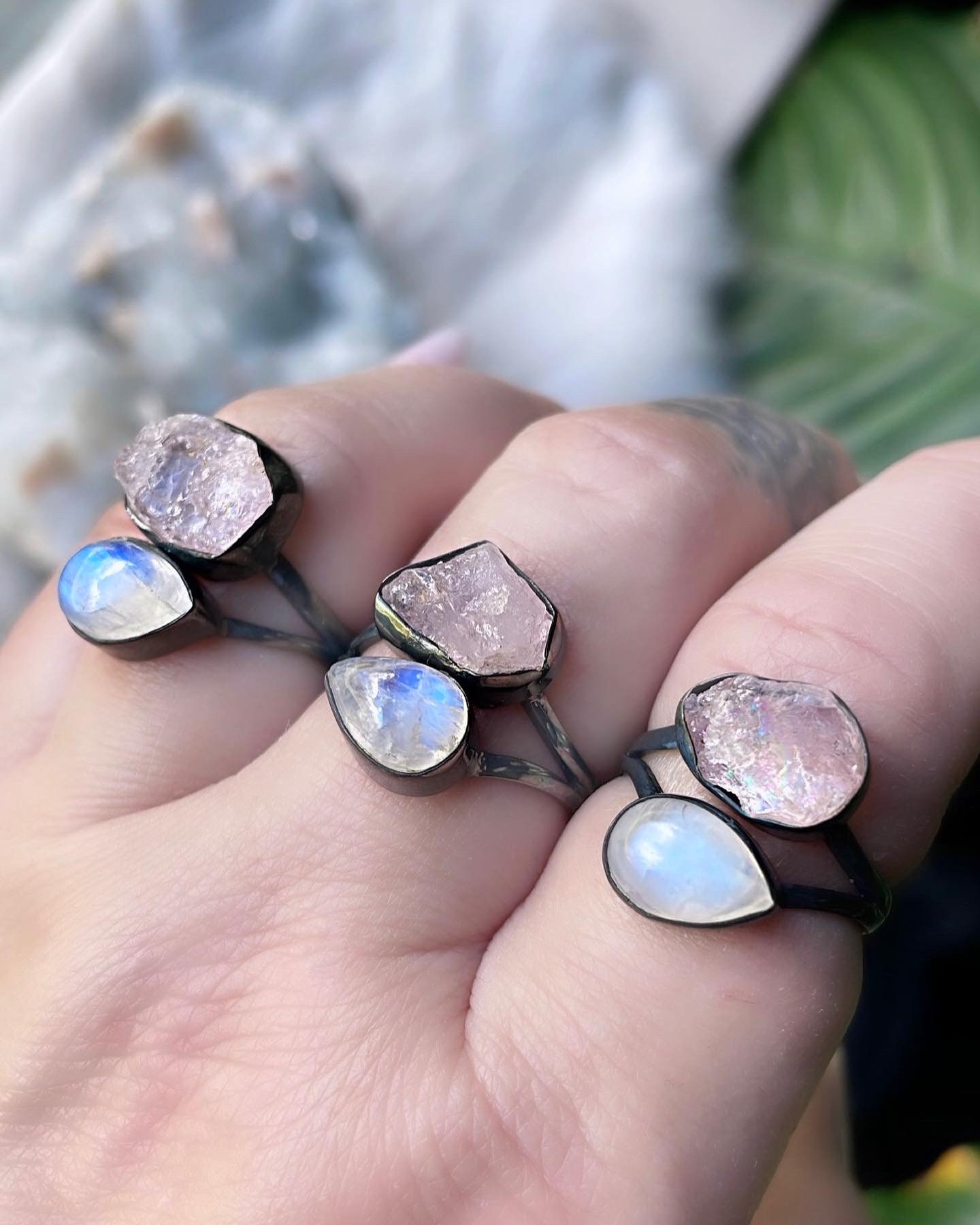 Rose quartz and moonstone best sale ring