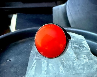 Carnelian ring, full moon ring, orange stone ring, statement ring, gift for her