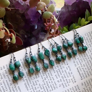 Raw emerald earrings, May birthstone, raw crystal earrings image 3