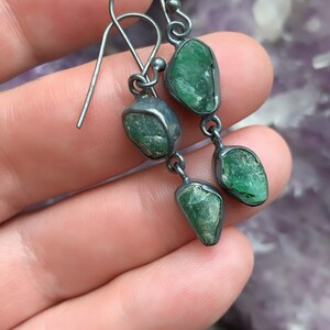 Raw emerald earrings, May birthstone, raw crystal earrings image 2