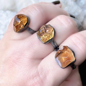 Raw citrine ring, rough citrine ring, November birthstone, raw crystal ring, boho ring