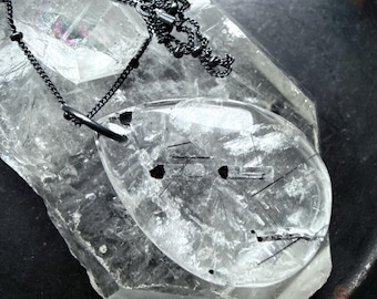 Rutilated quartz necklace, rutile quartz pendant, statement necklace