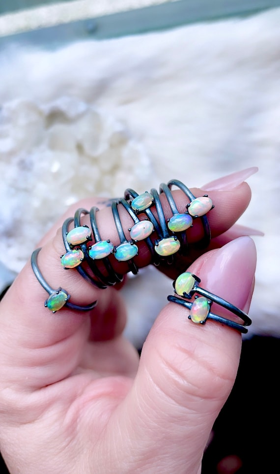 Opal Ring, October Birthstone, Stackable Ring, Boho Ring, Opal in