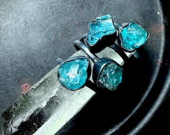Apatite ring, raw apatite ring, rough stone ring, gift for her