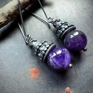 Amethyst earrings, dangle earrings, purple stone earrings