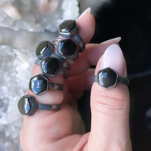 Black onyx ring, new moon Ring, black stone ring
