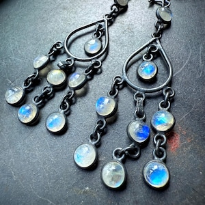 Rainbow moonstone earrings, chandelier earrings, dangle earrings, long earrings