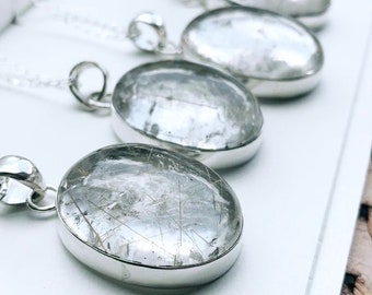 Rutilated quartz necklace, rutile quartz pendant