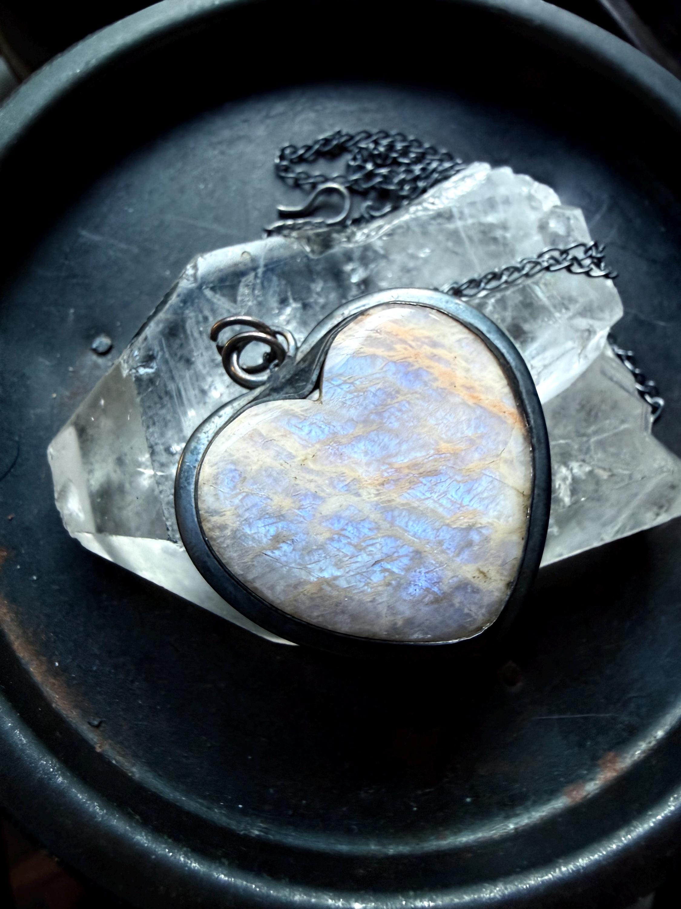 Rainbow moonstone necklace, statement necklace, heart necklace, gift for her
