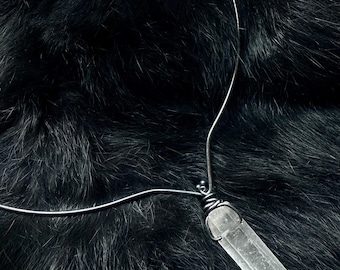 Raw crystal quartz necklace, rock crystal quartz, neck cuff