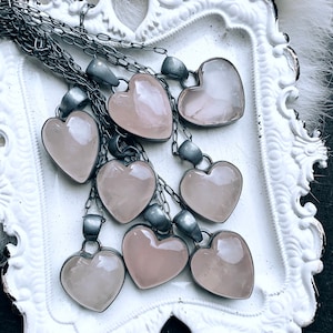 Rose quartz necklace, heart necklace
