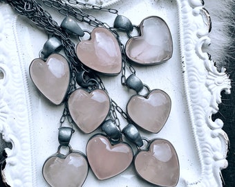 Rose quartz necklace, heart necklace