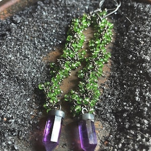 Amethyst earrings, peridot earrings, dangle earrings