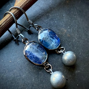 Blue kyanite earrings, dangle earrings, blue stone earrings