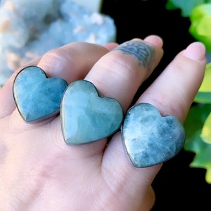 Aquamarine ring, heart ring, statement ring, March birthstone, Aquamarine in silver ring