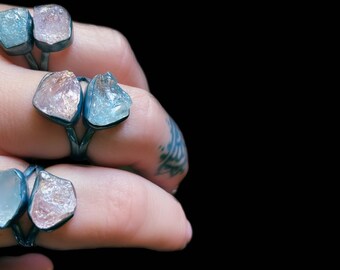 Aquamarine ring, morganite ring, rough stone ring