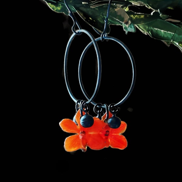 Real orchid earrings, hoops, dangle earrings