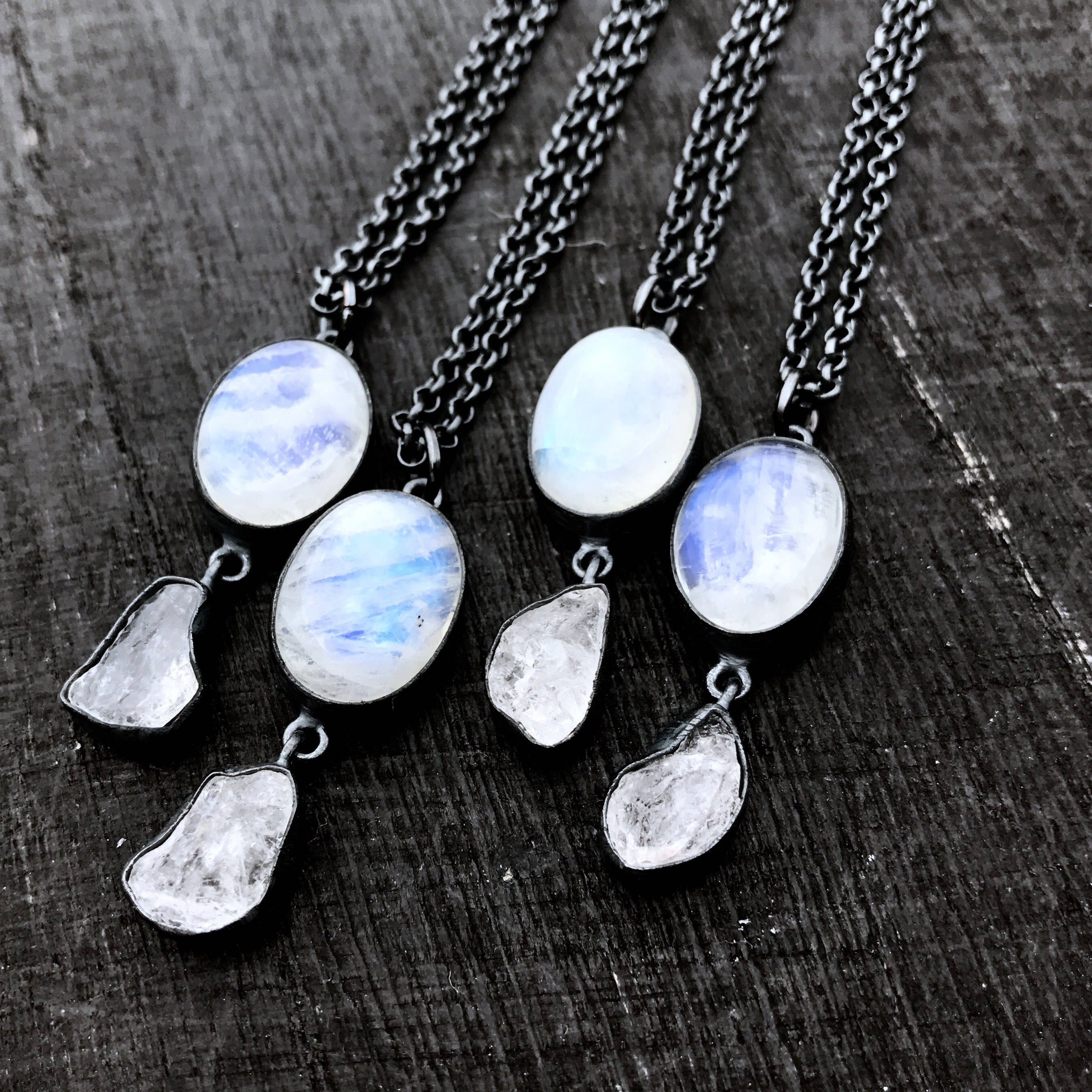 Rainbow moonstone necklace raw quartz pendant necklace Etsy