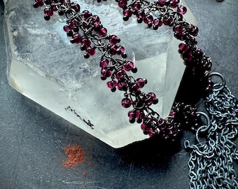 Garnet earrings, long earrings, Sterling Silver Earrings, January Birthstone