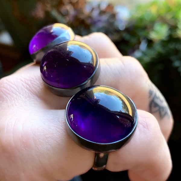 Amethyst ring, Dome ring, amethyst statement ring