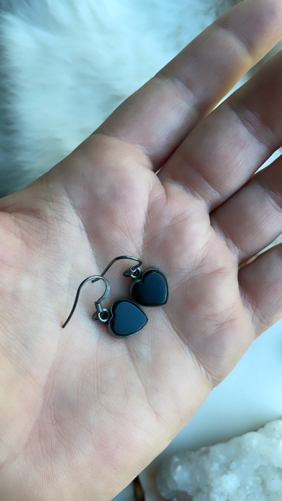 Black onyx earrings heart earrings Black Gemstone Earrings