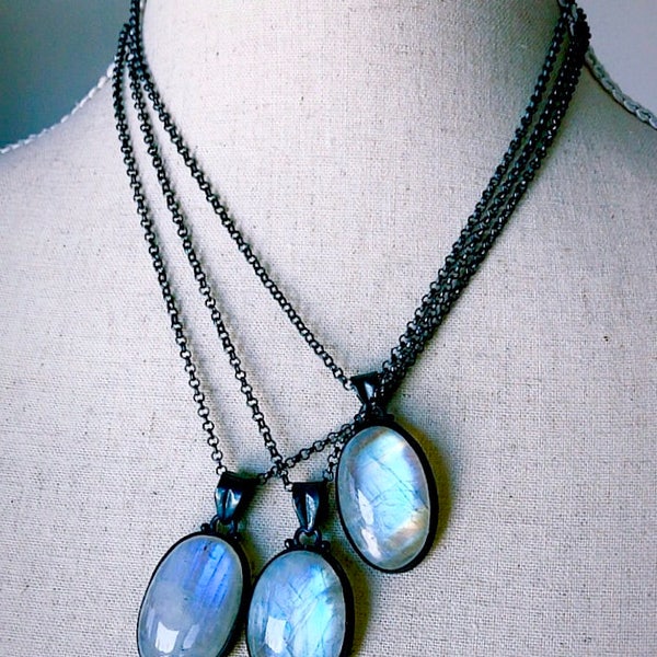 Rainbow Moonstone Necklace, Blue Moonstone Pendant Necklace, Gift for her