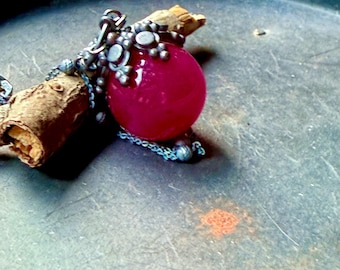 Pink agate necklace, blossom necklace, sterling silver necklsce